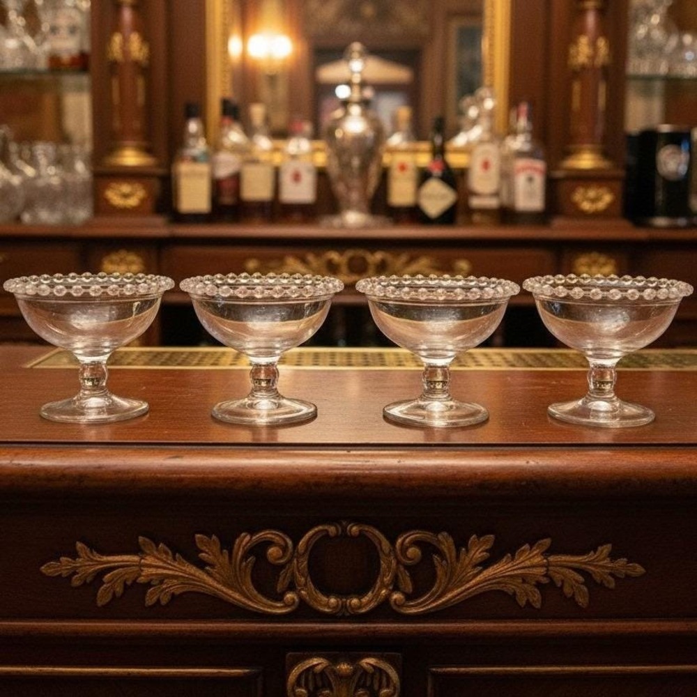 Imperial Glass Candlewick Sherbet Glasses, Set of 4, Vintage Clear Dessert Cups